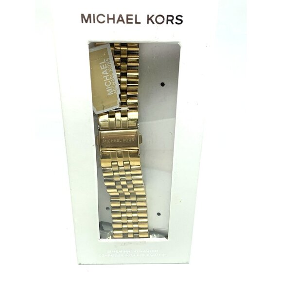Michael Kors Women's Apple Watch 38-45mm Band Gold Steel Bracelet MKS8055E - Picture 1 of 9